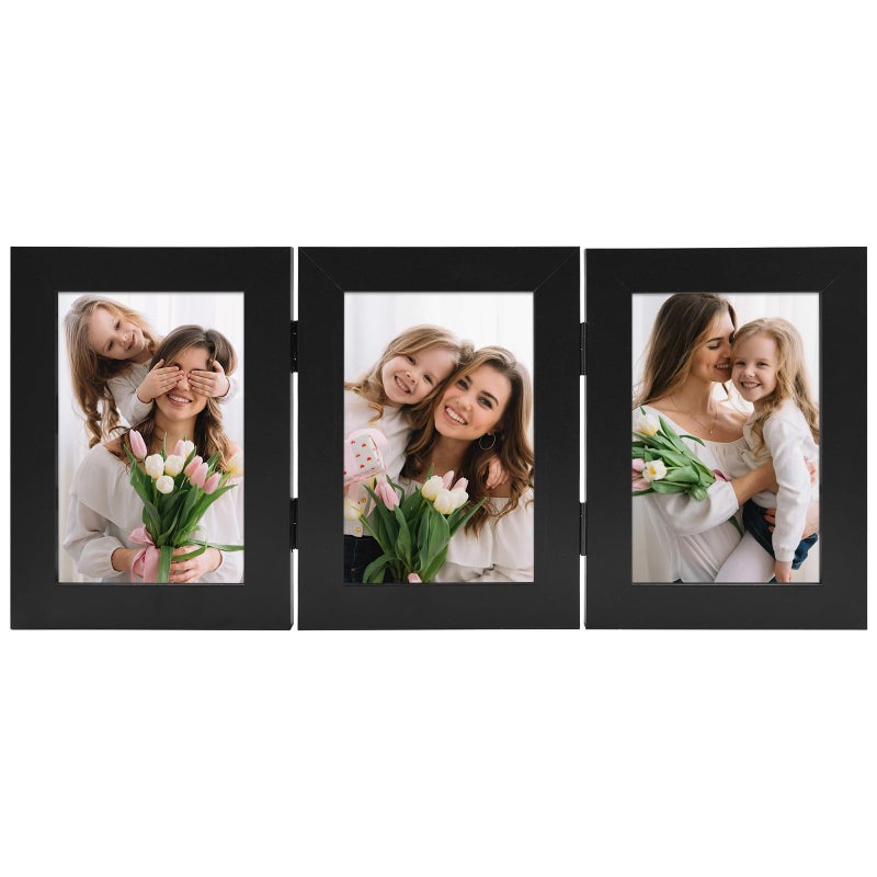 Frametory, 4x6 Trifold Picture Frame Hinged Photo Frames Three Folding Frame Desktop Glass Frame Vertical (Black, 4x6 Triple) - Image 5