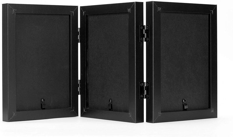 Frametory, 4x6 Trifold Picture Frame Hinged Photo Frames Three Folding Frame Desktop Glass Frame Vertical (Black, 4x6 Triple) - Image 2