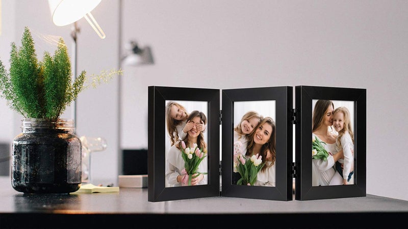 Frametory, 4x6 Trifold Picture Frame Hinged Photo Frames Three Folding Frame Desktop Glass Frame Vertical (Black, 4x6 Triple) - Image 4