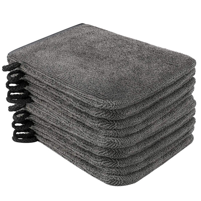 PHOGARY Pack of 10 Microfibre Body Wash Mitts Soft Face Cleansing Mitts Bath SPA Terry Cloth Reusable Makeup Remover Mitt Gloves 15x21 cm Grey