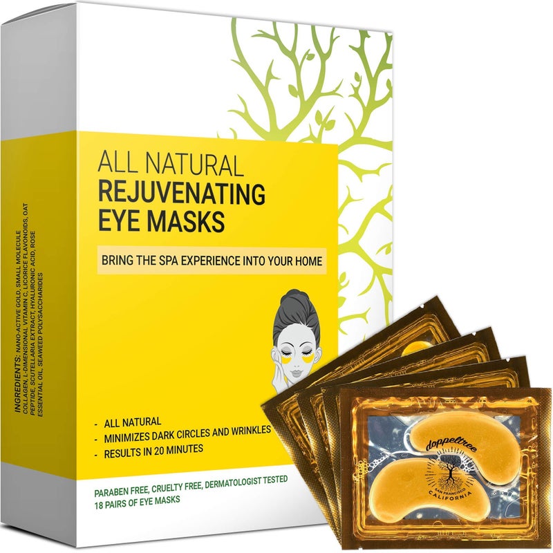Under Eye Patches  Masks 18 Pairs  All Natural Anti Aging Treatment for Bags Puffiness Wrinkles  Dark Circles  24K Gold Collagen Hyaluronic Acid Hydrogel  Formulated in San Francisco