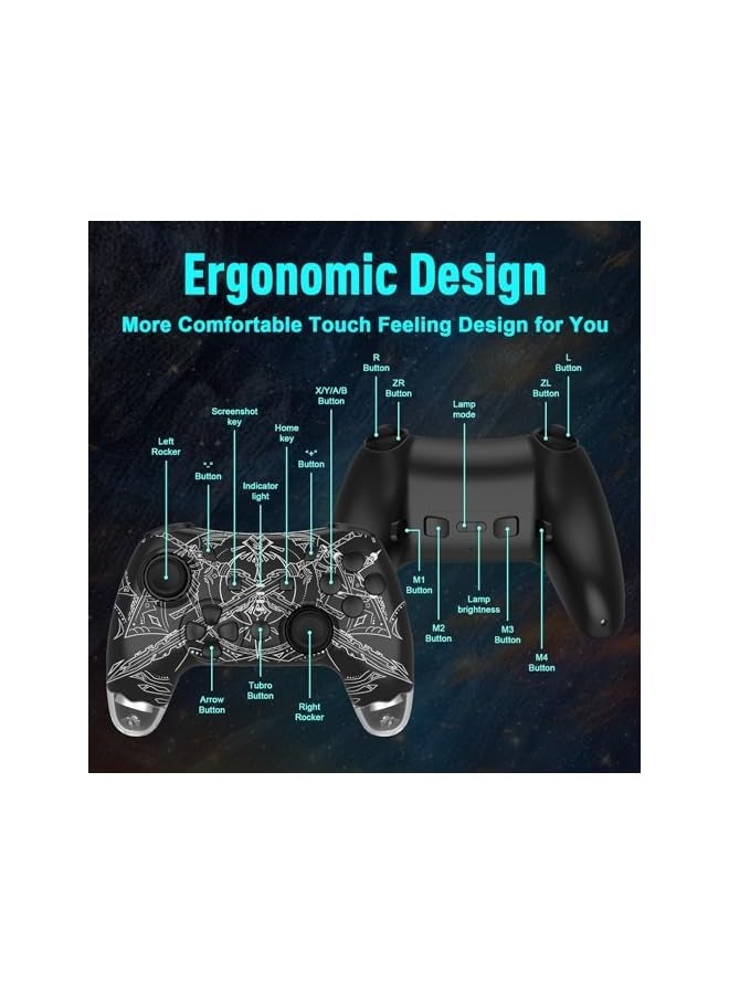 PROMASS Switch Controller, Wireless Switch Pro Controller for Switch/Switch Lite/Switch OLED, Wireless Gamepad for PC/iOS/Android with RGB/Programmable/Motion Control/Vibration/Turbo/Wakeup(Black) - Image 2