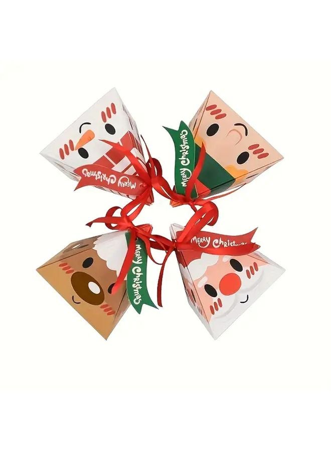 4 قطع صناديق هدايا عيد الميلاد مثلثة الشكل مع شريط، تغليف ورقي احتفالي لأيام العطل - Image 2