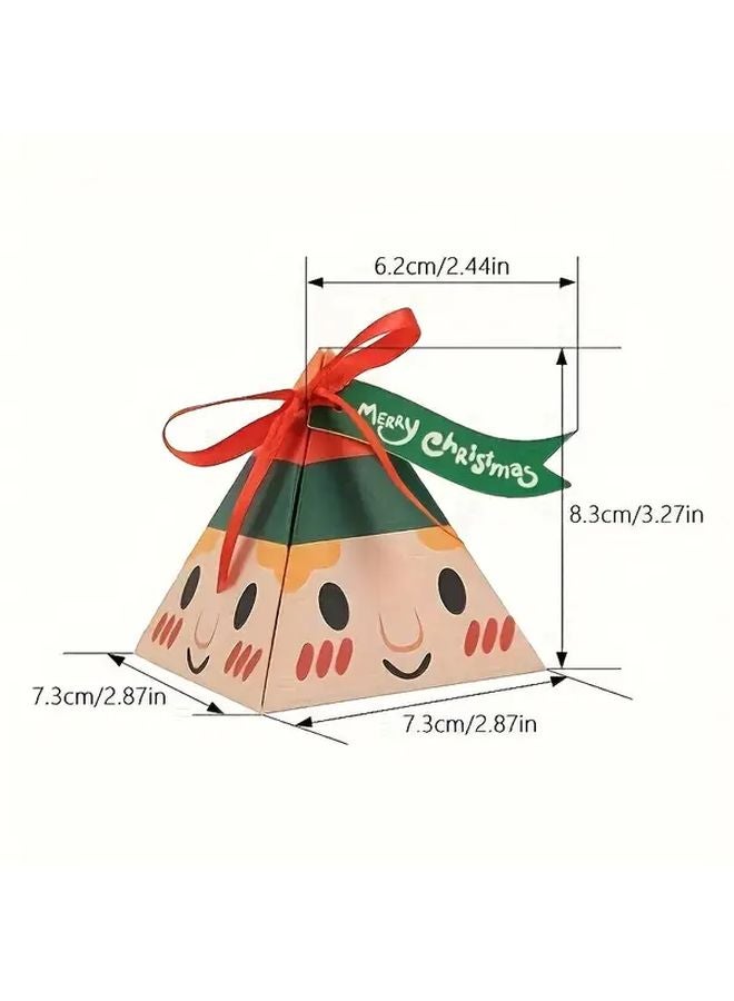 4 قطع صناديق هدايا عيد الميلاد مثلثة الشكل مع شريط، تغليف ورقي احتفالي لأيام العطل - Image 4