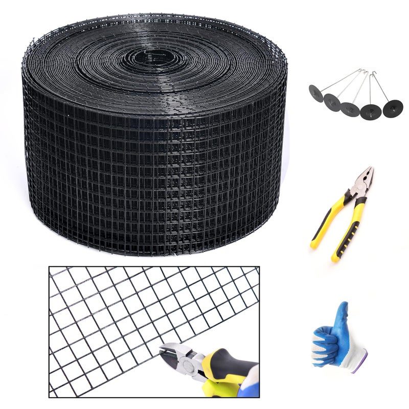 YESON YESON Solar Panel Guard 8in X 100ft PVC Coated Critter Guard Roll Kit for Solar Panel Wire Screen Black Pigeon Barrier Netting with 120 Fastener Clips Cutting Scissor Gloves 