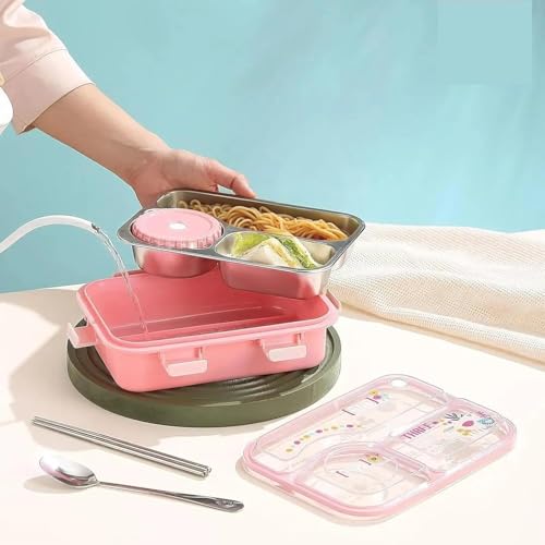 PLUSPOINT Bento Lunch Box with 3 Compartment Inner Stainless Steel Insulated Air Tight Portable Tiffin with,700ml Lunch Box with 150ml Container, Leak Proof Bento Box for Kids, Adults, Men Women - Image 5