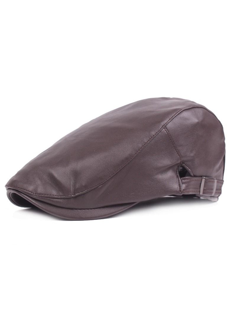 Loquat Leather Beret Winter Leather Warm Leather Hat Brown 