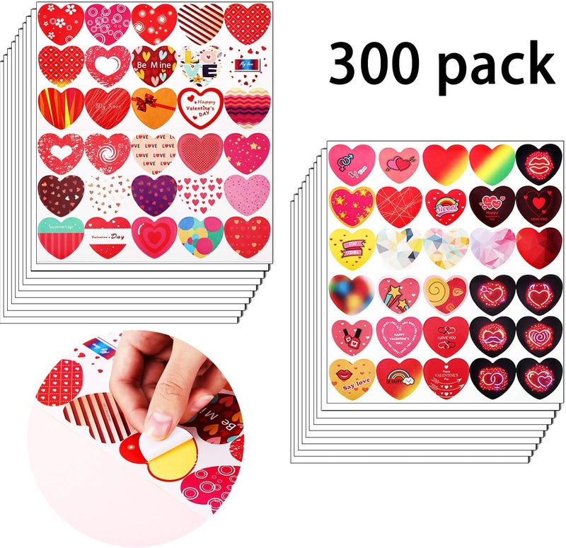 Jovitec 300 Pcs Valentines Day Heart Stickers Labels Colorful Heart Shaped Love Decorative Gifts Stickers for Box Envelope Wedding Valentine Crafts Party Favors Supplies - Image 1