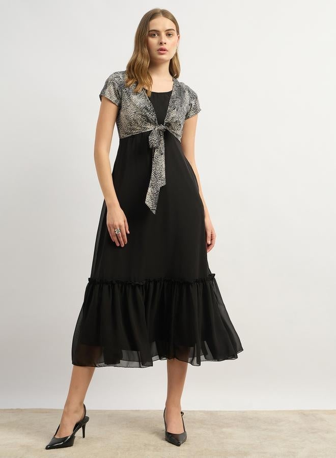 Styli Contrast Animal Print Tie-Up Detail Midi Dress - Image 2