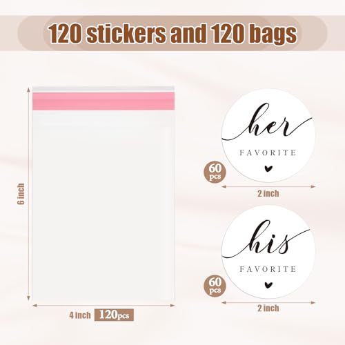 Moinchore 120 Sets His Favorite Her Favorite Stickers with Sealing Cookie Bags Wedding Welcome Bag Stuffers for Bridal Shower Wedding Favor Treat Candy Packaging - Image 3