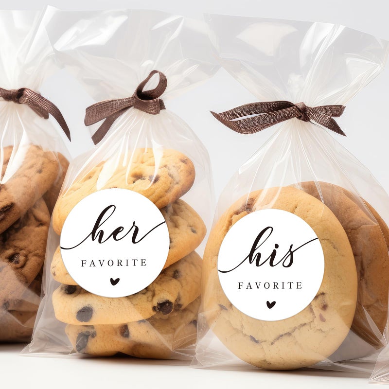 Moinchore 120 Sets His Favorite Her Favorite Stickers with Sealing Cookie Bags Wedding Welcome Bag Stuffers for Bridal Shower Wedding Favor Treat Candy Packaging - Image 2
