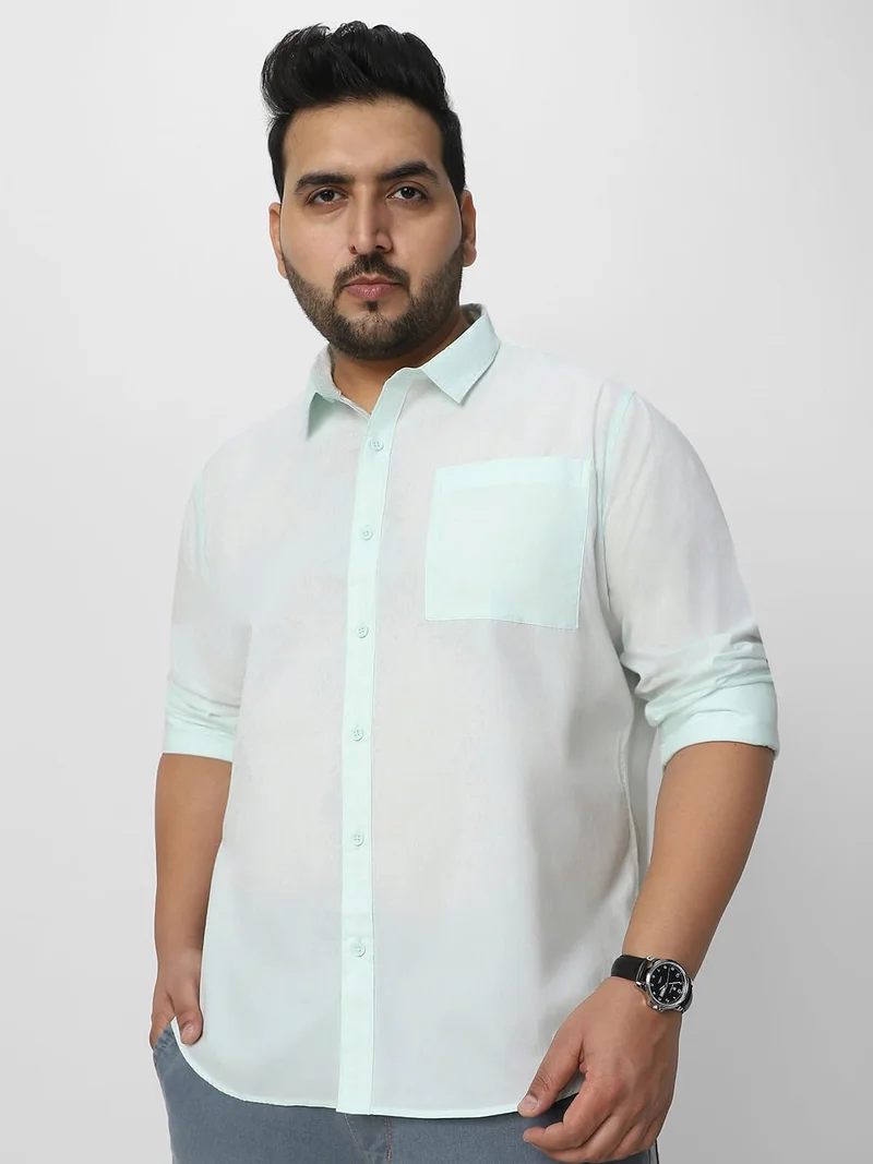 Urbano Plus Men's Pastel Blue Cotton Full Sleeve Regular Fit Casual Solid Shirt