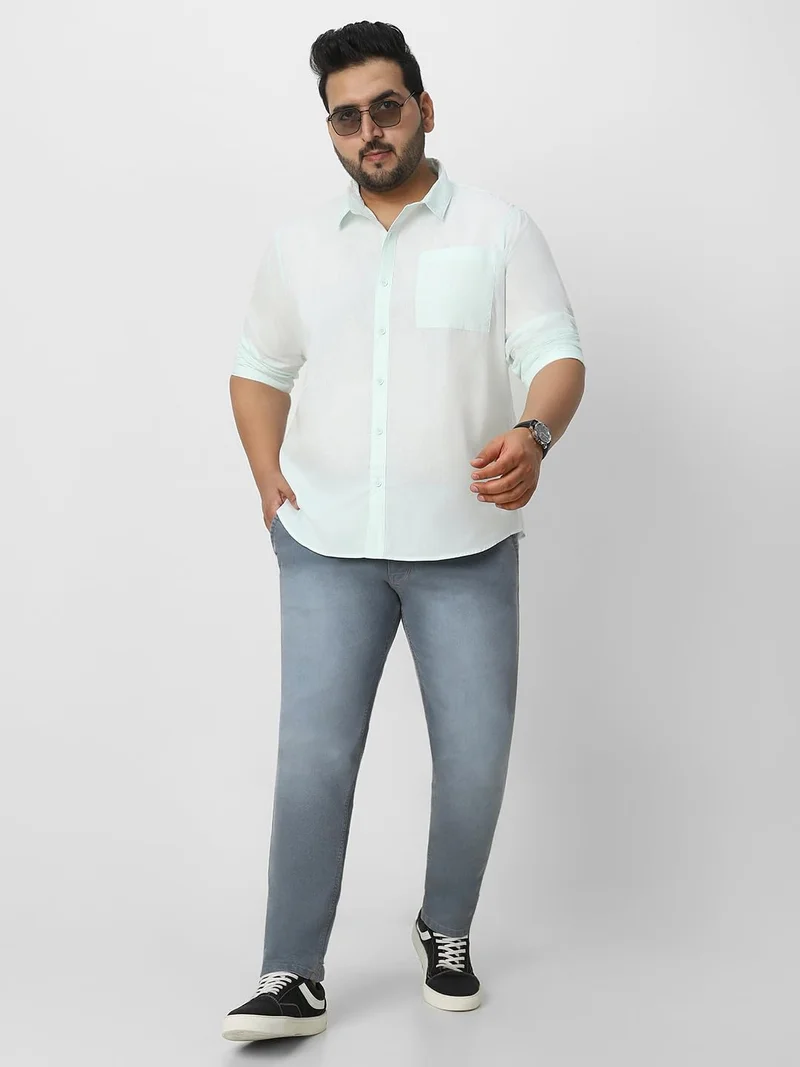 Urbano Fashion  Urbano Plus Men's Pastel Blue Cotton Full Sleeve Regular Fit Casual Solid Shirt  | Best Price UAE