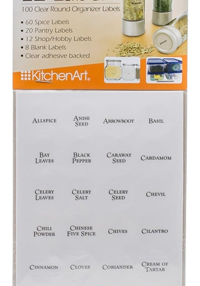 KitchenArt EZ Spice Label Set - 100 Clear Round Organizer Labels for Spices, Pantry, and Hobbies - Image 1