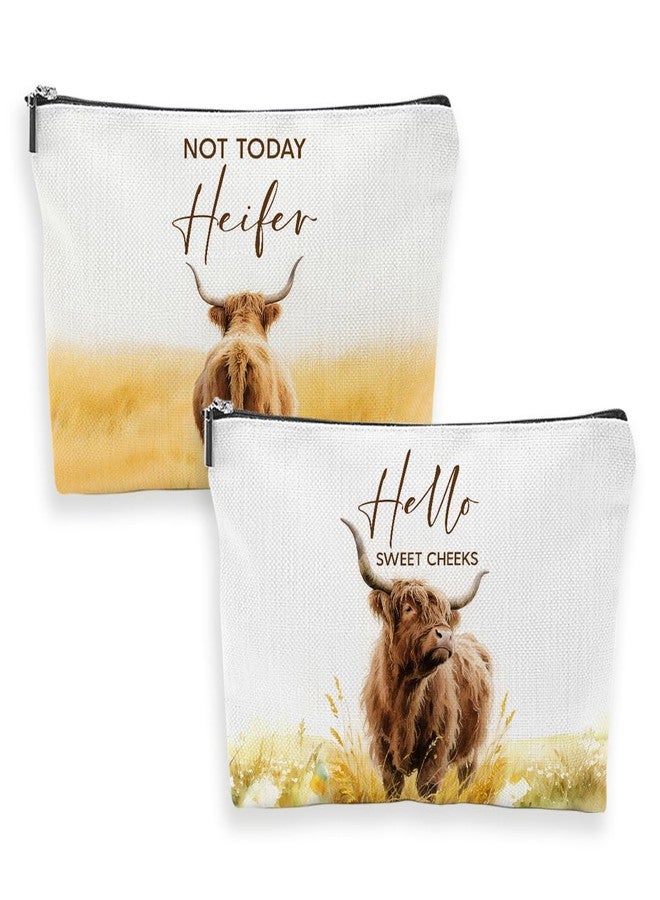 SDFBFVSA 2 Pcs Western Cow Gifts Makeup Bag, Versatile Highland Cow Themed Zipper Pouch Travel Organizer Toiletry Skincare Toiletry Bags for Farm Girl Bestie Bff Niece Aunt Travel Christmas Birthday Gifts - Image 1