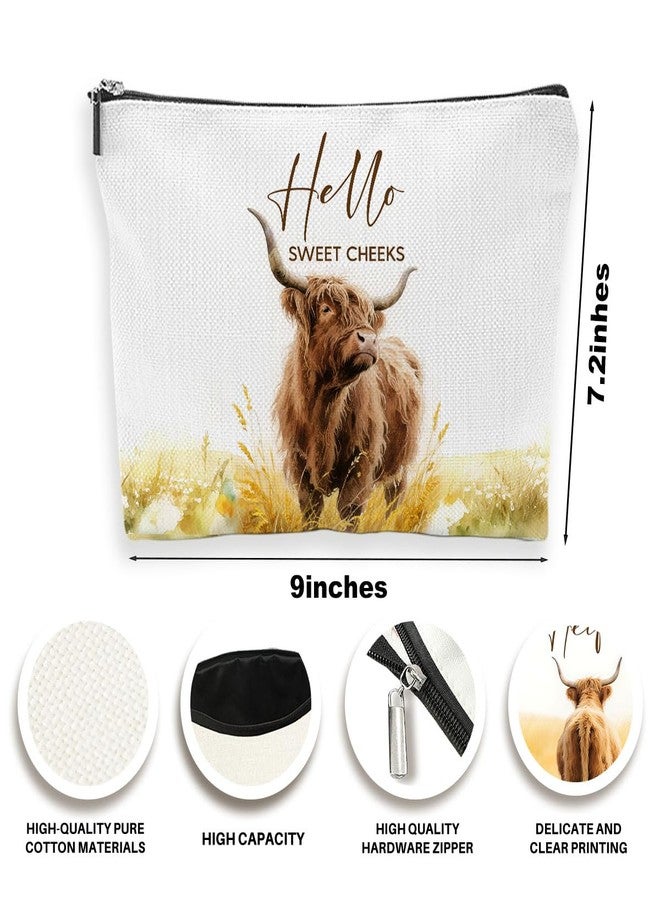 SDFBFVSA 2 Pcs Western Cow Gifts Makeup Bag, Versatile Highland Cow Themed Zipper Pouch Travel Organizer Toiletry Skincare Toiletry Bags for Farm Girl Bestie Bff Niece Aunt Travel Christmas Birthday Gifts - Image 2