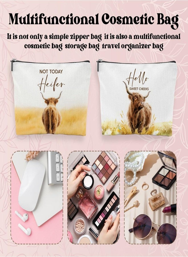 SDFBFVSA 2 Pcs Western Cow Gifts Makeup Bag, Versatile Highland Cow Themed Zipper Pouch Travel Organizer Toiletry Skincare Toiletry Bags for Farm Girl Bestie Bff Niece Aunt Travel Christmas Birthday Gifts - Image 3