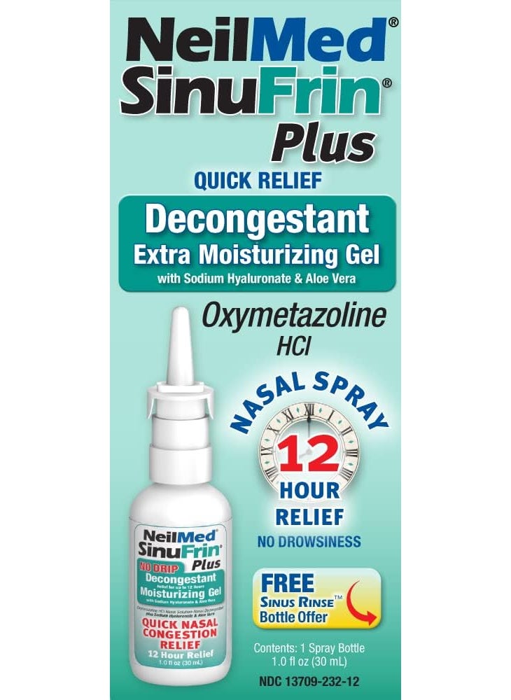 NeilMed NeilMed SinuFrin Plus Decongestant 12 Hour Nasal Congestion Moisturizing Gel with Sodium Hyaluronate & Aloe Vera - 30mL Bonus Pack 