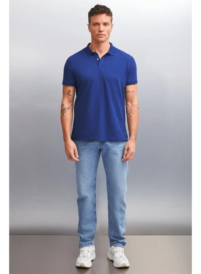 GRIMELANGE MARTEN Men's 100% Cotton Short Sleeve Regular Fit Navy Polo Collar T‑shirt