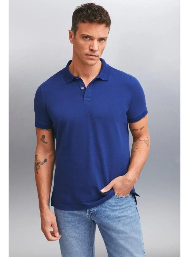 GRIMELANGE MARTEN Men's 100% Cotton Short Sleeve Regular Fit Navy Polo Collar T‑shirt