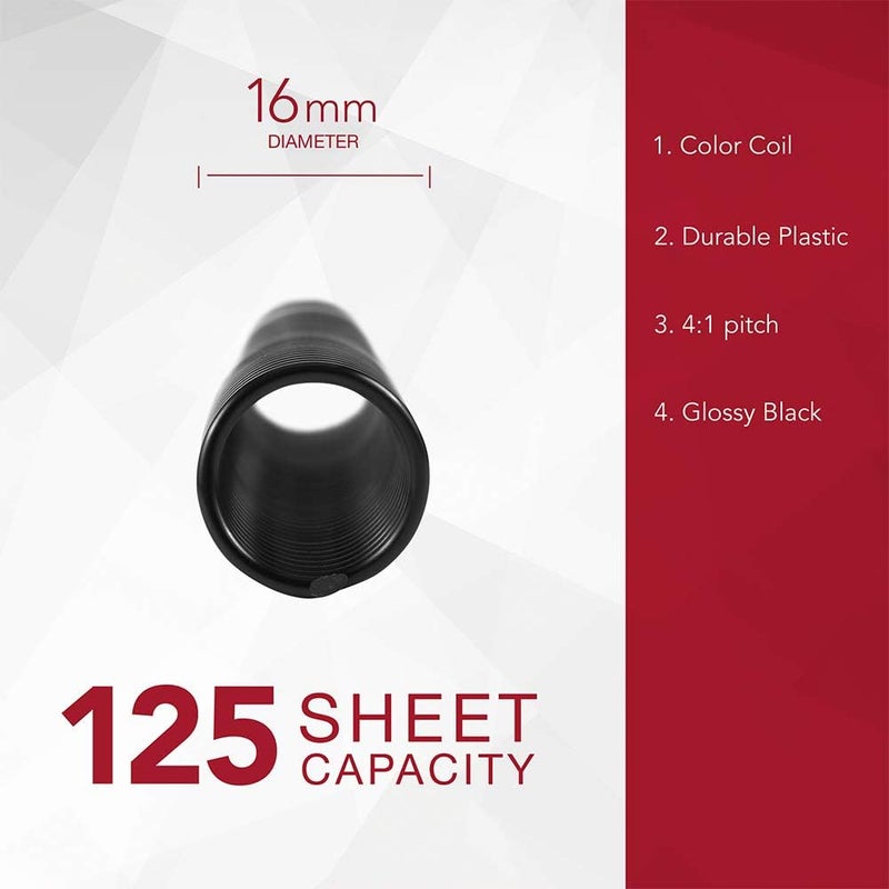 GBC Binding Spines/Spirals/Coils, 16mm, 125 Sheet Capacity, 4:1 Pitch, Color Coil, Black, 100 Pack (9665070) - Image 3