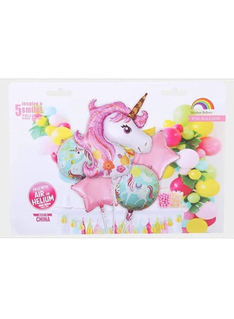 بالونات فويل يونيكورن من ام كولور بالون ، 5 قطع - متعددة الالوان