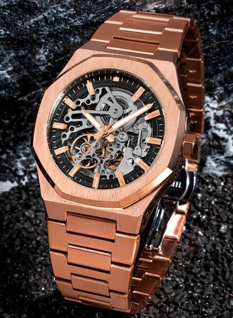 Bestwin A men's wrist watch against water, with distinctive details, inspired by D1 Milano watches, bronze bracelet and black dial - Image 1