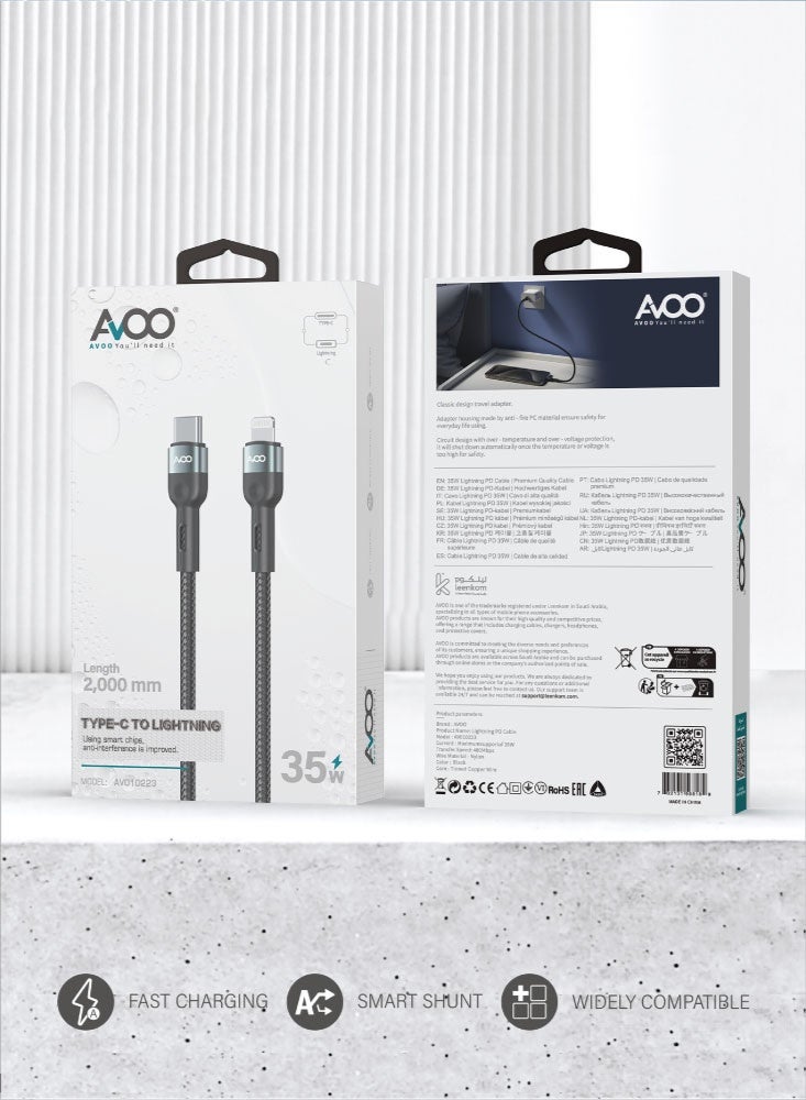 AVOO 2 Meter Fast Charging Cable – Type-C to Lightning 35W, Durable Braided Design for High-Speed Data Transfer and Fast Charging for Modern Devices - Image 5