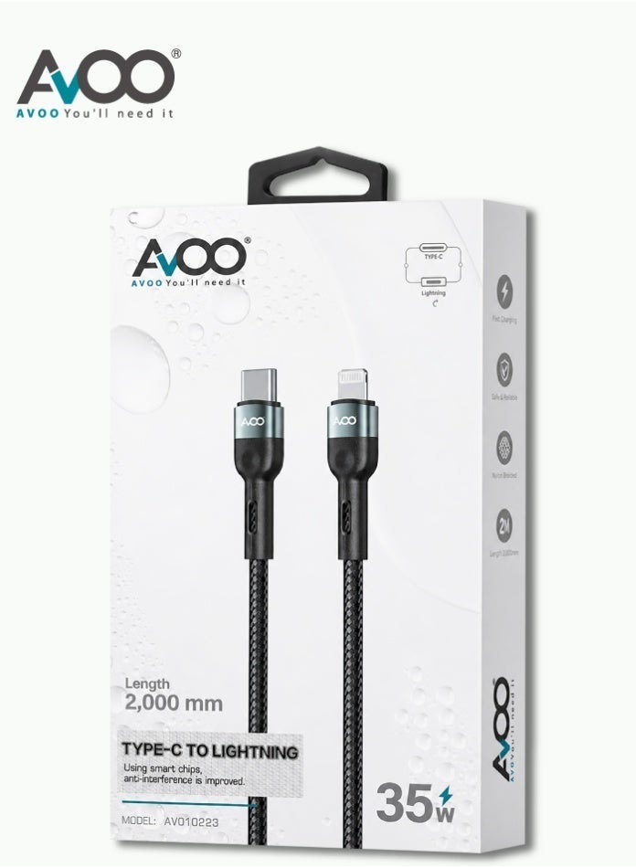 AVOO 2 Meter Fast Charging Cable – Type-C to Lightning 35W, Durable Braided Design for High-Speed Data Transfer and Fast Charging for Modern Devices - Image 2