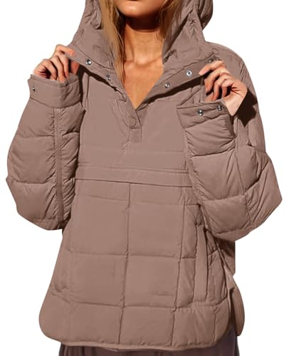 Fazortev Womens Oversized Puffer Jacket Quilted Dolman Hoodies Pullover Long Sleeve Lightweight Warm Tops Coat - Image 5