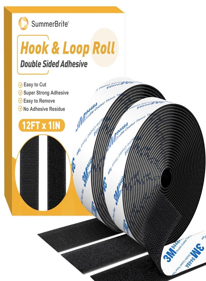 Summerbrite Hook and Loop Tape 12ft x 1 inch, Heavy Duty Double Sided Adhesive Strips, Strong Adhesive Back Closure, Cuttable Interlocking Tape Fasteners for Home, Office, Car, School and - Image 1