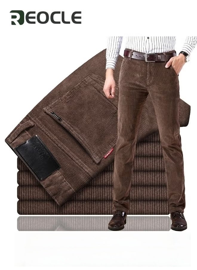 REOCLE Men's Corduroy Pants Stretch Straight Fit Flat-Front Casual Chino Pants Dress Pants Flat Front Straight Leg Casual Pants - Image 2