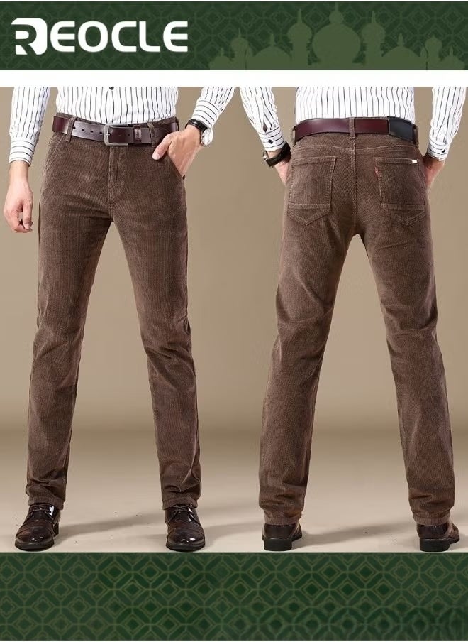 REOCLE Men's Corduroy Pants Stretch Straight Fit Flat-Front Casual Chino Pants Dress Pants Flat Front Straight Leg Casual Pants - Image 1
