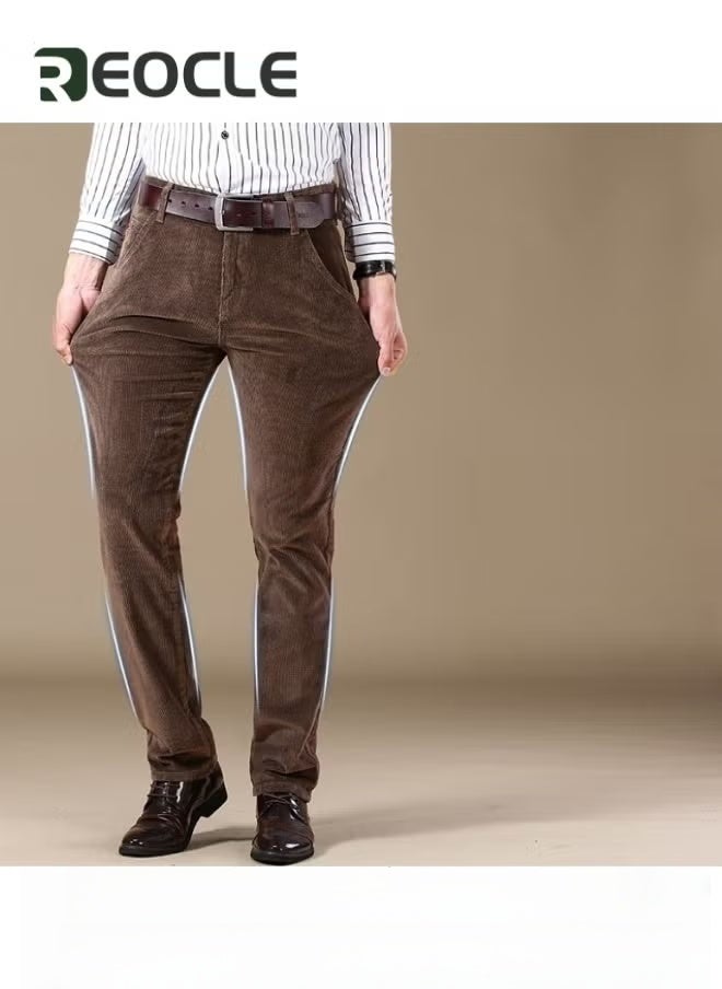 REOCLE Men's Corduroy Pants Stretch Straight Fit Flat-Front Casual Chino Pants Dress Pants Flat Front Straight Leg Casual Pants - Image 3