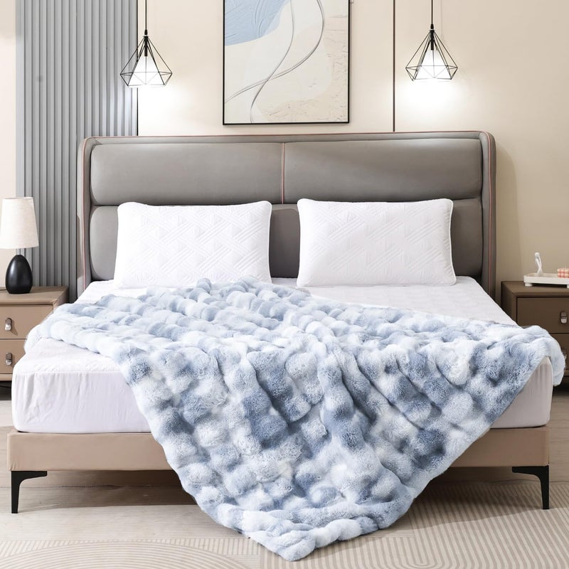 Latepis Faux Fur Throw Blanket for Couch, Soft Luxury Faux Fur Bubble Blanket for Sofa and Bedroom, Plush Thick Warm Cozy Fluffy Blanket for All Seasons, 50â€ x 60â€, Tie-dye Blue - Image 5