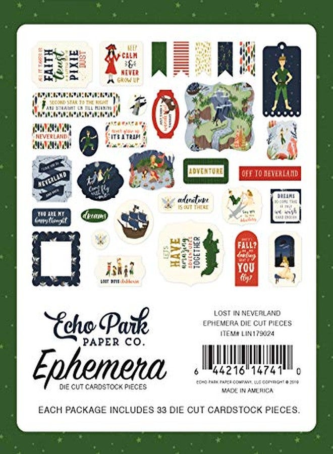 Echo Park Paper Company Lost in Neverland ephemera, navy, green, red, gold - Image 2