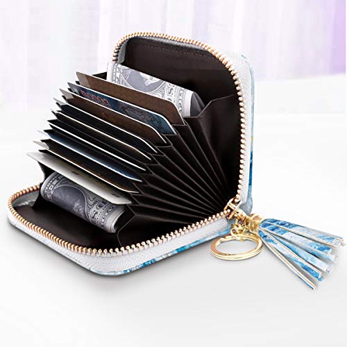 Coco Rossi Leather Credit Card Wallet for Women, RFID Blocking Zipper Cards Holder with Tassel, Blue Marble - Image 3