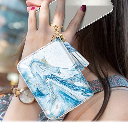 Coco Rossi Leather Credit Card Wallet for Women, RFID Blocking Zipper Cards Holder with Tassel, Blue Marble - Image 5