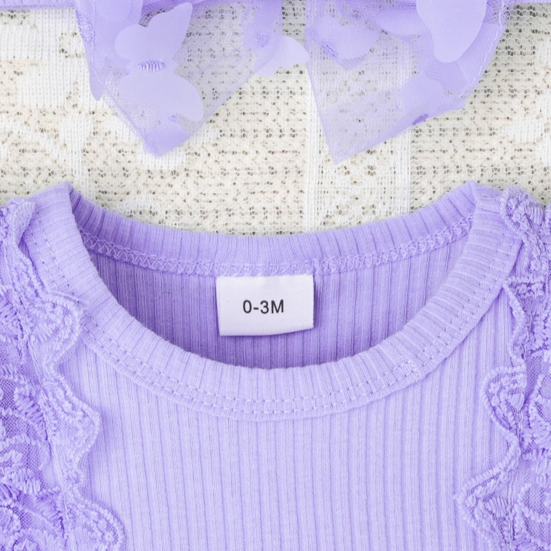 FOCICI Baby Clothes For Girls 0-3 Months Summer Cute Newborn Outfits Sleeveless Lace One Piece Romper + Headband 2pcs Set Purple 0-3 Months - Image 5