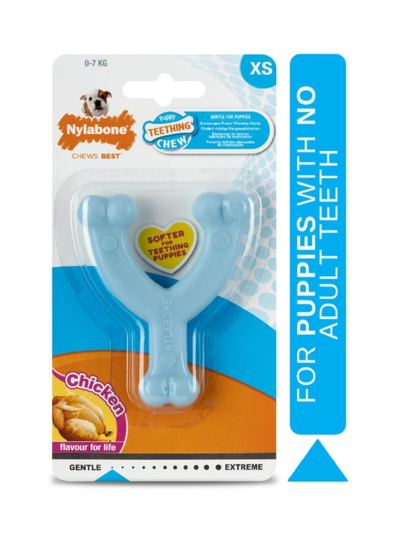 Nylabone Puppy Teething Chew Toy Wishbone Puppy Blue Original Chicken Flavour X Small Petite 1 Count  - Image 3