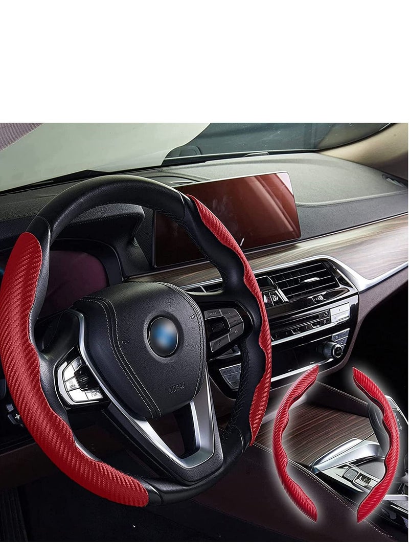 Y&D Carbon Fiber Steering Pattern Wheel Cover for Women Man, Safe and Non-Slip Car Accessory, Universal Fit Protector Automobile Interior Accessories Sport Red  - Image 4