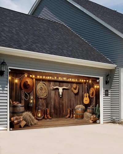 NYMB Western Cowboy Garage Door Cover Banner Decorations Backdrop Wild West Wooden Barn Door Garage Door Decorations Wild West Photographic Studio Photo Backgrounds Birthday Party Supplies (16X7FT) - Image 3