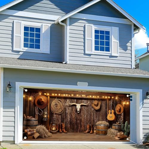 NYMB Western Cowboy Garage Door Cover Banner Decorations Backdrop Wild West Wooden Barn Door Garage Door Decorations Wild West Photographic Studio Photo Backgrounds Birthday Party Supplies (16X7FT) - Image 4
