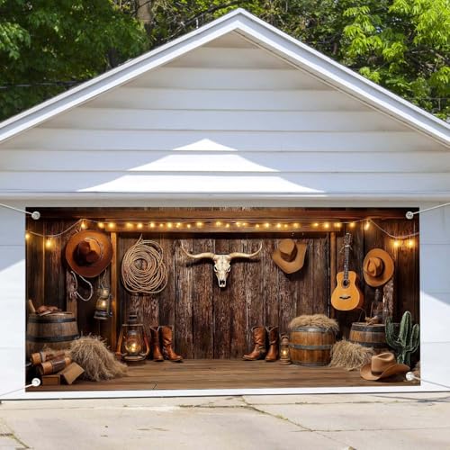 NYMB Western Cowboy Garage Door Cover Banner Decorations Backdrop Wild West Wooden Barn Door Garage Door Decorations Wild West Photographic Studio Photo Backgrounds Birthday Party Supplies (16X7FT) - Image 5