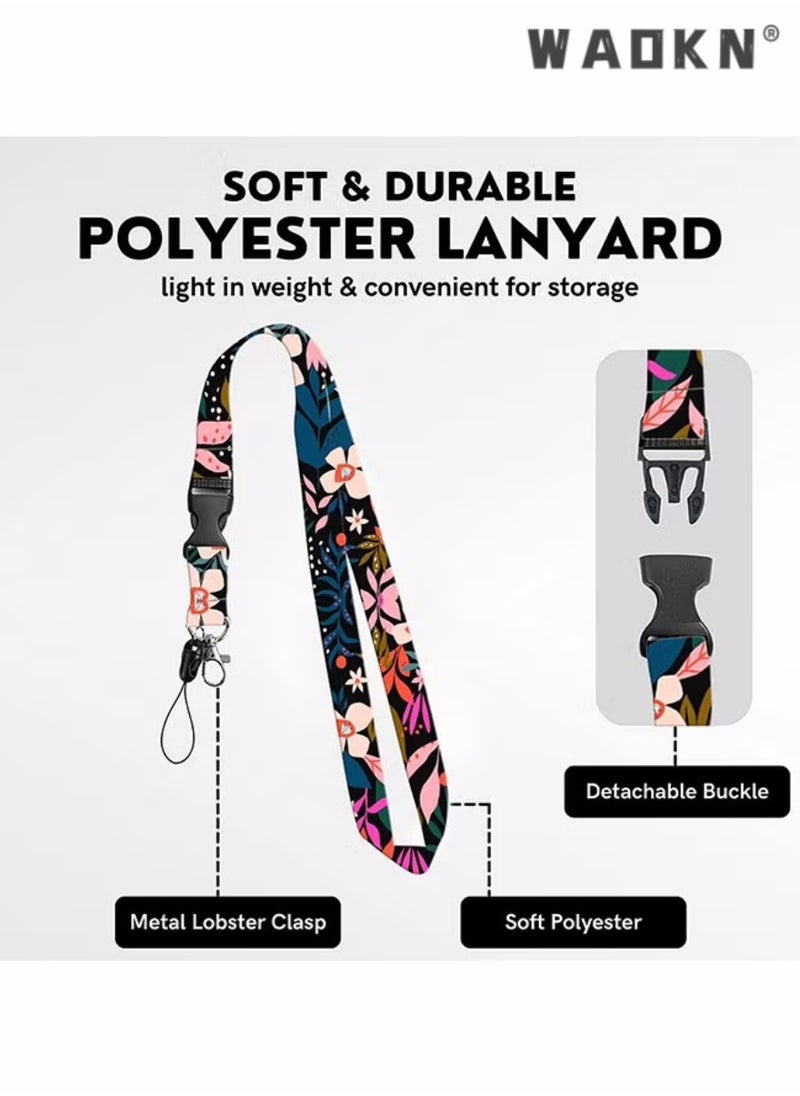 WAOKN Flower  Print ID Card Badge Holder with Lanyard, Retractable Adjustable Neck Lanyard Strap, Retractable Detachable Reel Holders Set for Women Kids Teacher Nurses Doctor Student (Pink Flower)  - Image 5