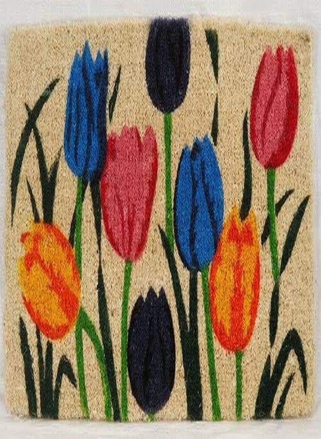 Kempf Tulip Design Woven Coir Doormat, 18" x 30" x 1", Natural Indoor/Outdoor Front Door Welcome Mat for Entryways - Image 2