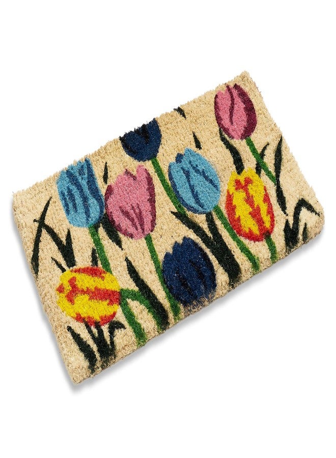 Kempf Tulip Design Woven Coir Doormat, 18" x 30" x 1", Natural Indoor/Outdoor Front Door Welcome Mat for Entryways - Image 1