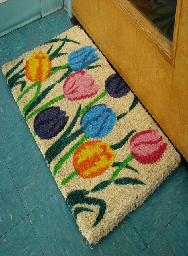 Kempf Tulip Design Woven Coir Doormat, 18" x 30" x 1", Natural Indoor/Outdoor Front Door Welcome Mat for Entryways - Image 4