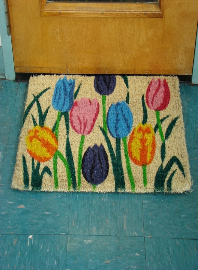 Kempf Tulip Design Woven Coir Doormat, 18" x 30" x 1", Natural Indoor/Outdoor Front Door Welcome Mat for Entryways - Image 5