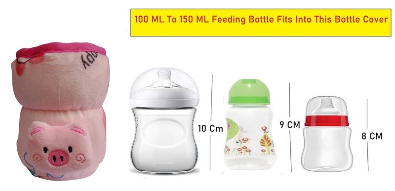 Lappu Soft Plush Stretchable Baby Feeding Bottle Cover Tote Bag Carrier Set of 2 (Wide Neck 125ml/4oz 240-330ml/8-11oz- Blue Pink) - Image 5